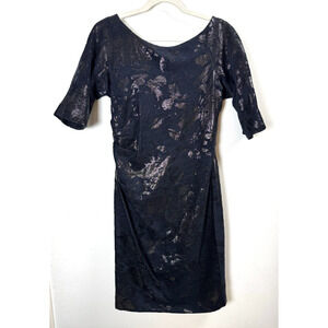 Lela Rose Black 100% Silk Velvet Burnout Dress Retail $500 Old Money Luxury 10